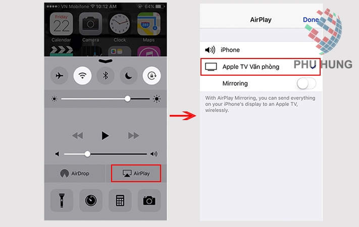 cách phản chiếu màn hình iphone lên tivi bằng airplay